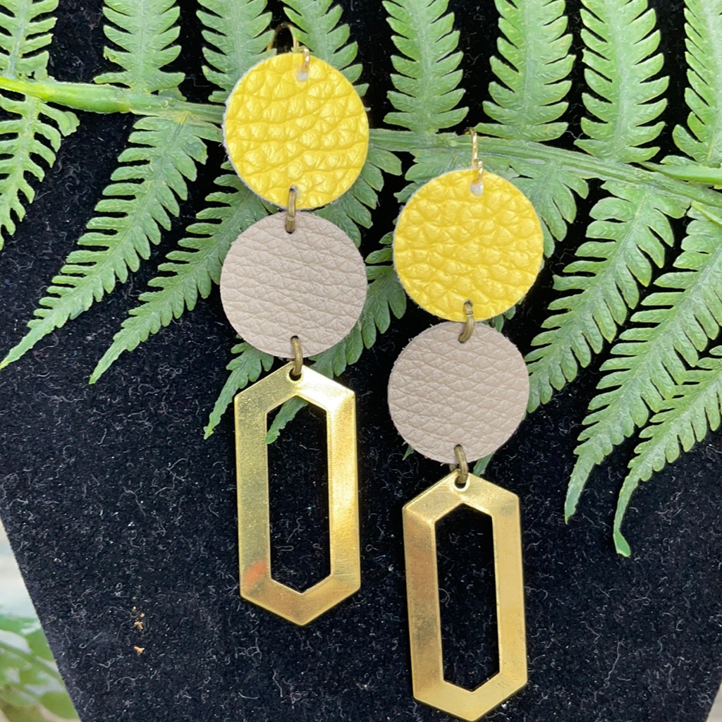 Adorned Crown Geo Double Leather Earrings